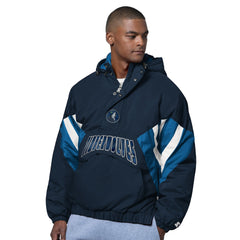 Minnesota Timberwolves Starter The Line Up Oxford Crinkle Half-Zip Hooded Jacket Online