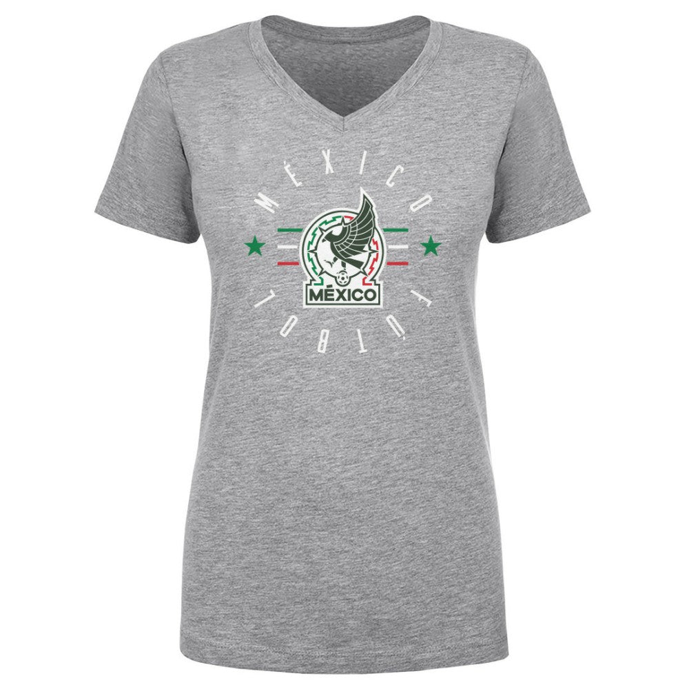 Mexico National Team 500 Level Women's Futbol V-Neck T-Shirt Heather Gray