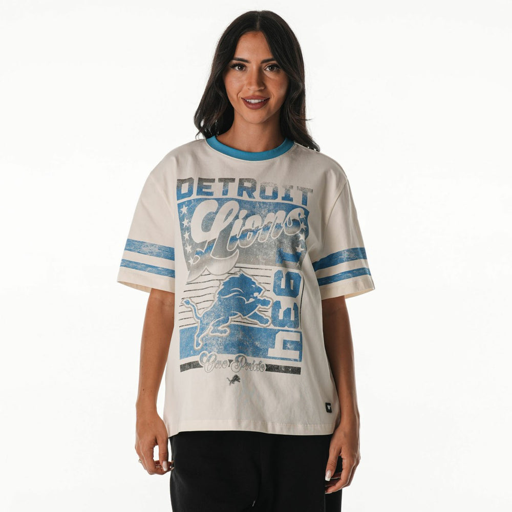 Detroit Lions The Wild Collective Women's Vintage Drop Shoulder Oversized Boyfriend T-Shirt