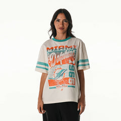 Miami Dolphins The Wild Collective Women's Vintage Drop Shoulder Oversized Boyfriend T-Shirt