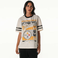 Pittsburgh Steelers The Wild Collective Women's Vintage Drop Shoulder Oversized Boyfriend T-Shirt