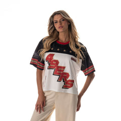 San Francisco 49ers The Wild Collective Women's Boxy Cropped Mesh T-Shirt