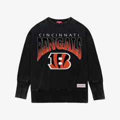 Cincinnati Bengals Mitchell & Ness Women's Delineate Mineral Wash Crewneck Sweatshirt