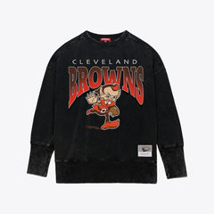 Cleveland Browns Mitchell & Ness Women's Delineate Mineral Wash Crewneck Sweatshirt