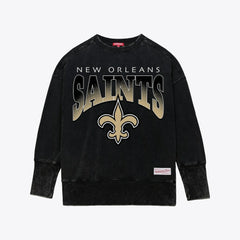 New Orleans Saints Mitchell & Ness Women's Delineate Mineral Wash Crewneck Sweatshirt