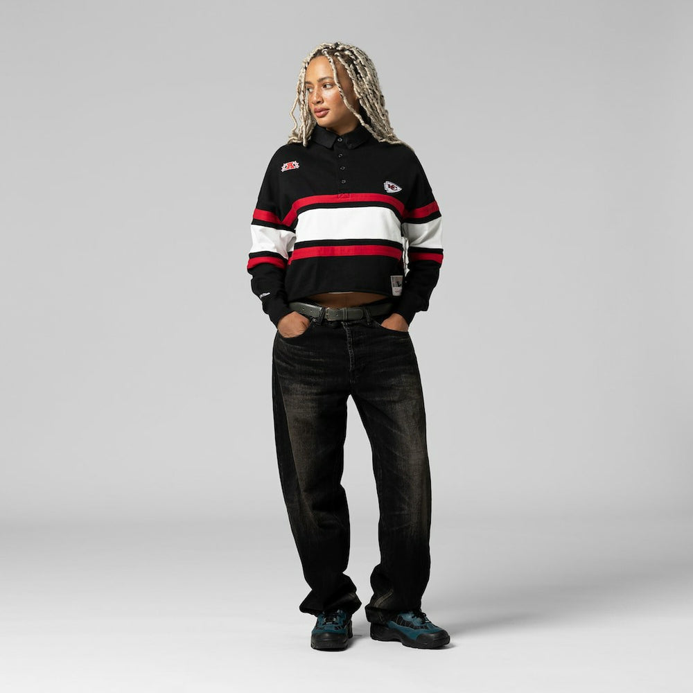 Kansas City Chiefs Mitchell & Ness Women's Cropped Long Sleeve Rugby Polo