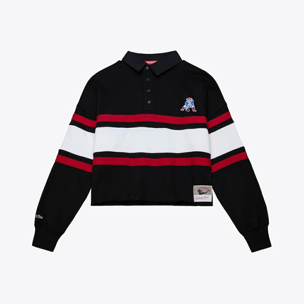New England Patriots Mitchell & Ness Women's Throwback Cropped Long Sleeve Rugby Polo