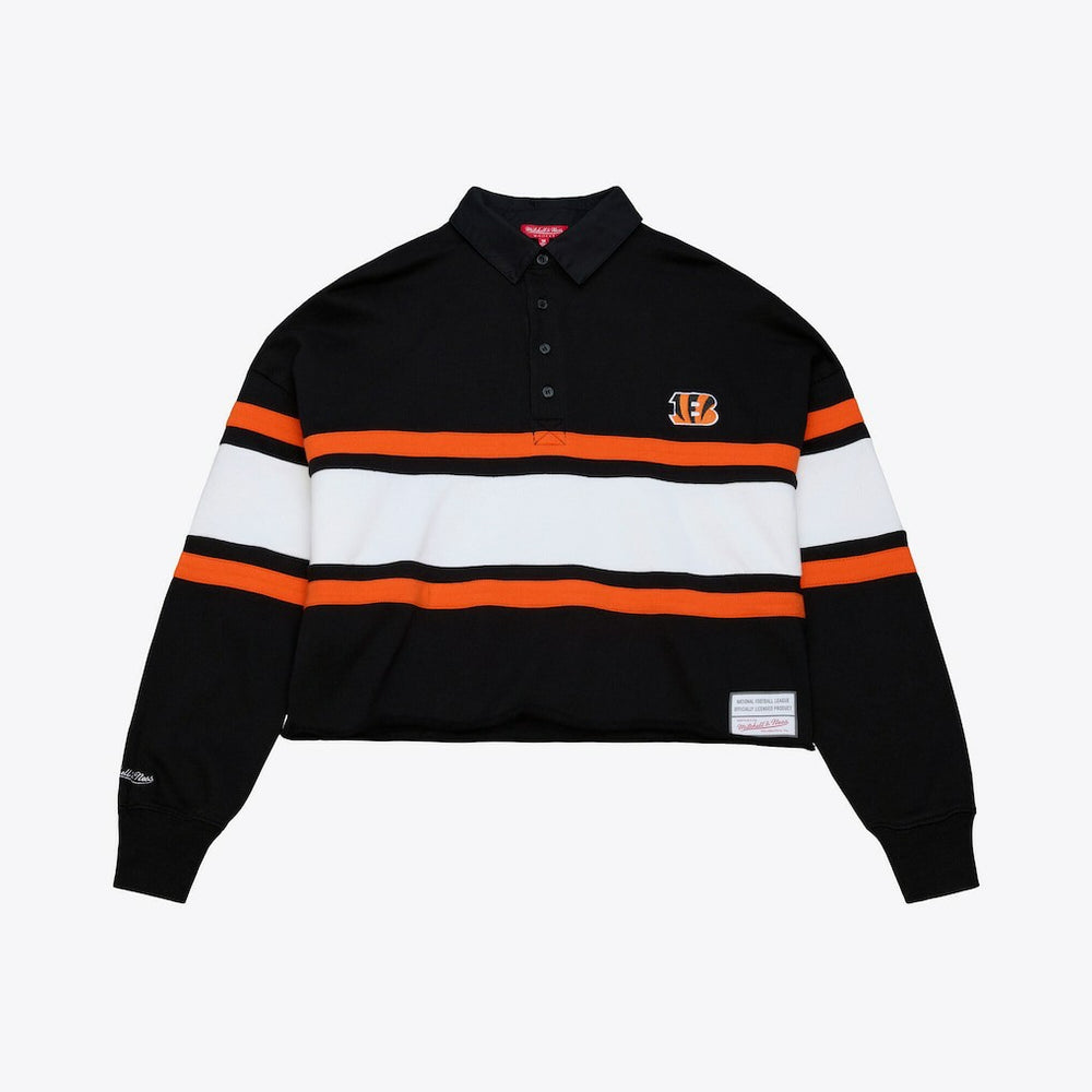 Cincinnati Bengals Mitchell & Ness Women's Cropped Long Sleeve Rugby Polo