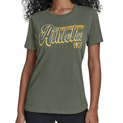 Athletics Starter Women's Groovy Script Team Fitted T-Shirt | MLB New