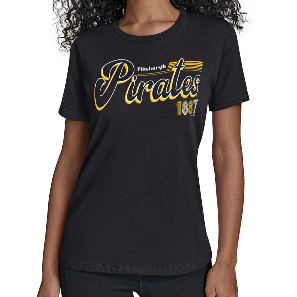 Pittsburgh Pirates Starter Women's Groovy Script Team Fitted T-Shirt | MLB Sale