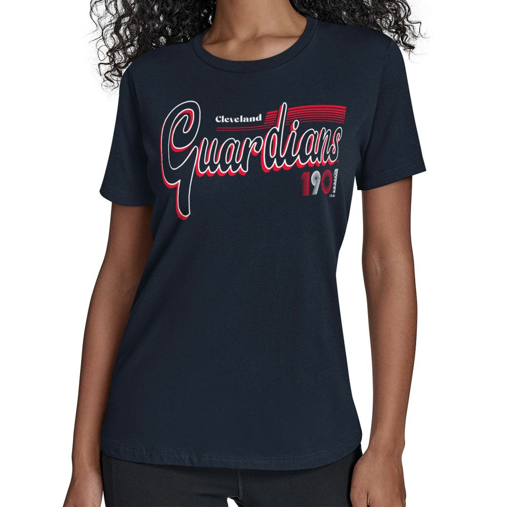 Cleveland Guardians Starter Women's Groovy Script Team Fitted T-Shirt | MLB Discount