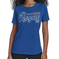 Kansas City Royals Starter Women's Groovy Script Team Fitted T-Shirt | MLB Discount