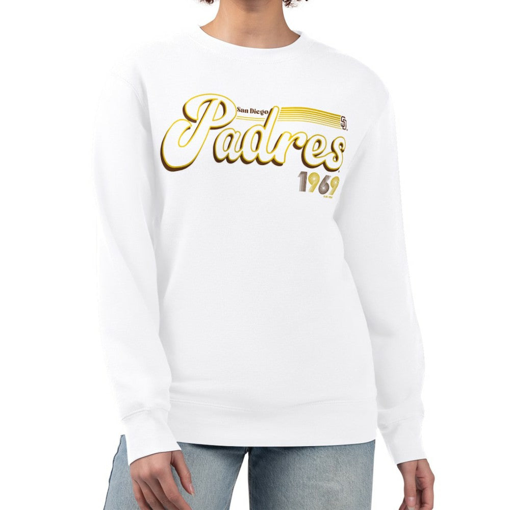 San Diego Padres Starter Women's Groovy Script Team Fleece Pullover Sweatshirt | MLB US
