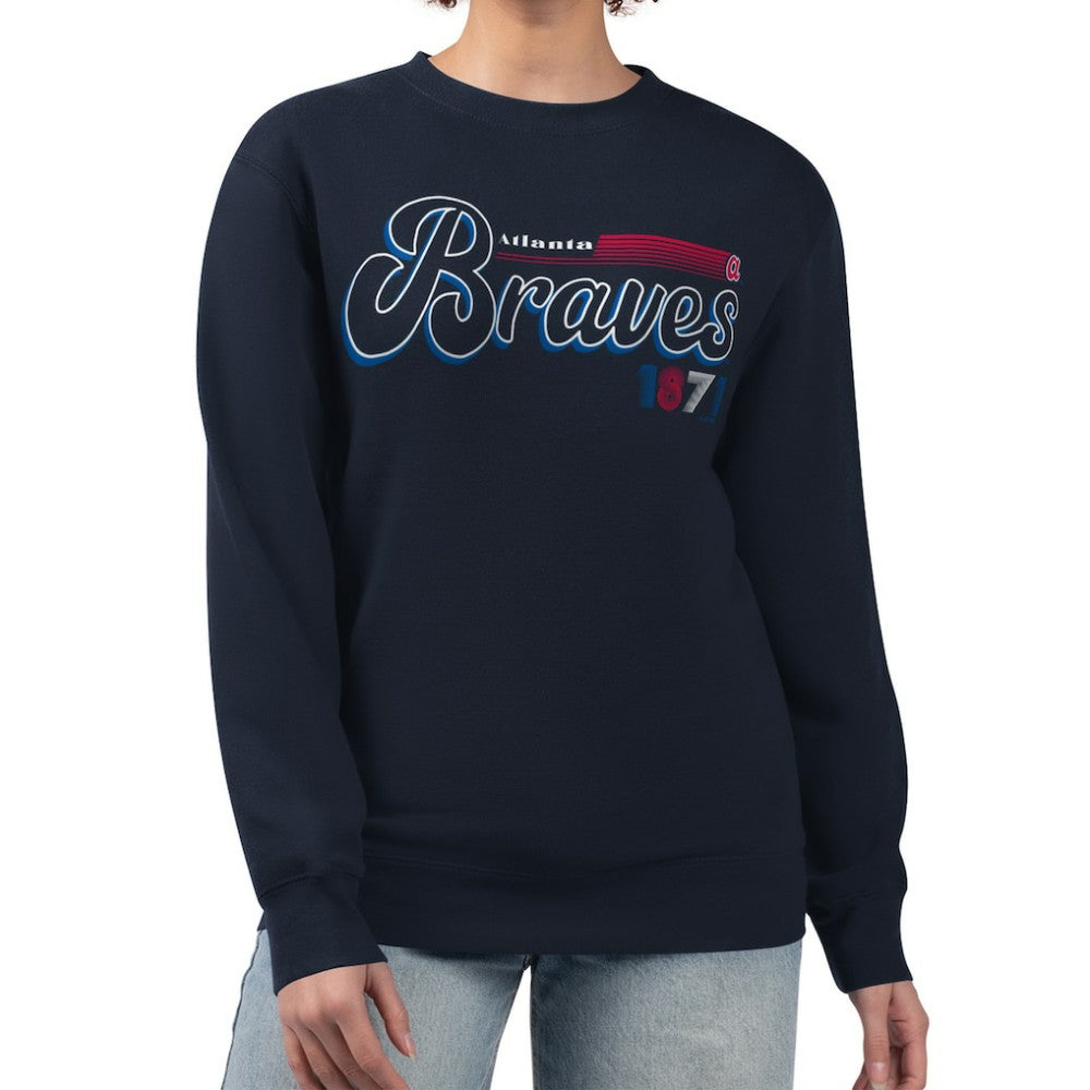 Atlanta Braves Starter Women's Groovy Script Team Fleece Pullover Sweatshirt | MLB Near me