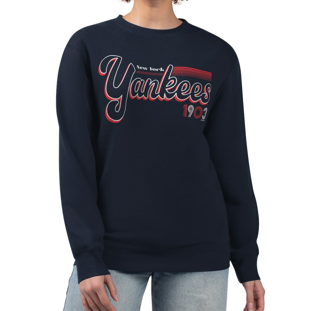 New York Yankees Starter Women's Groovy Script Team Fleece Pullover Sweatshirt | MLB New