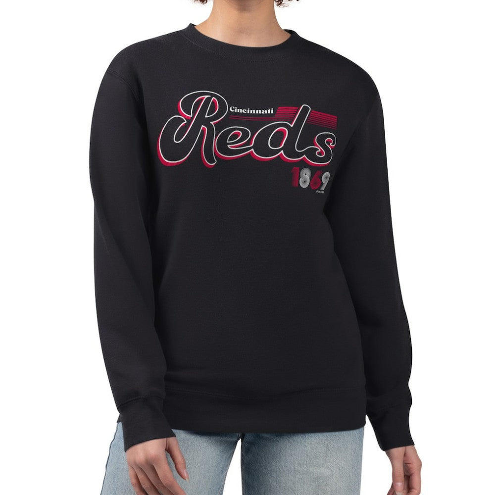 Cincinnati Reds Starter Women's Groovy Script Team Fleece Pullover Sweatshirt | MLB US