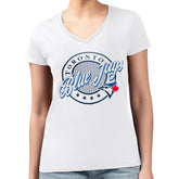 Toronto Blue Jays G-III 4Her by Carl Banks Women's Super-Slim Fit Lightweight Pinstripe Circle V-Neck T-Shirt | MLB US