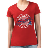 Atlanta Braves G-III 4Her by Carl Banks Women's Super-Slim Fit Lightweight Pinstripe Circle V-Neck T-Shirt | MLB For sale