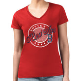 Boston Red Sox G-III 4Her by Carl Banks Women's Super-Slim Fit Lightweight Pinstripe Circle V-Neck T-Shirt | MLB US