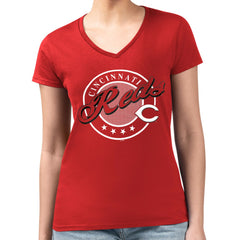 Cincinnati Reds G-III 4Her by Carl Banks Women's Super-Slim Fit Lightweight Pinstripe Circle V-Neck T-Shirt | MLB For sale