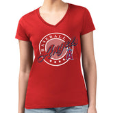Los Angeles Angels G-III 4Her by Carl Banks Women's Super-Slim Fit Lightweight Pinstripe Circle V-Neck T-Shirt | MLB New
