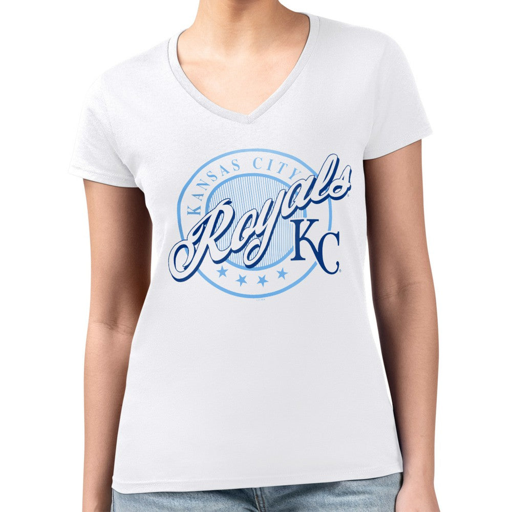 Kansas City Royals G-III 4Her by Carl Banks Women's Super-Slim Fit Lightweight Pinstripe Circle V-Neck T-Shirt | MLB New