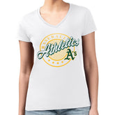 Athletics G-III 4Her by Carl Banks Women's Super-Slim Fit Lightweight Pinstripe Circle V-Neck T-Shirt | MLB Discount