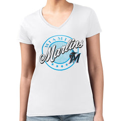 Miami Marlins G-III 4Her by Carl Banks Women's Super-Slim Fit Lightweight Pinstripe Circle V-Neck T-Shirt | MLB For sale