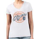 Detroit Tigers G-III 4Her by Carl Banks Women's Super-Slim Fit Lightweight Pinstripe Circle V-Neck T-Shirt | MLB On Sale