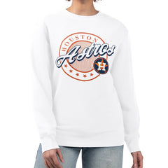 Houston Astros G-III 4Her by Carl Banks Women's Pinstripe Circle Team Fleece Pullover Sweatshirt | MLB Discount