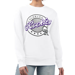 Colorado Rockies G-III 4Her by Carl Banks Women's Pinstripe Circle Team Fleece Pullover Sweatshirt | MLB For sale