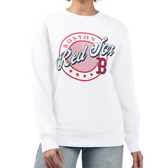 Boston Red Sox G-III 4Her by Carl Banks Women's Pinstripe Circle Team Fleece Pullover Sweatshirt | MLB New