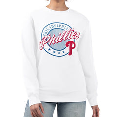 Philadelphia Phillies G-III 4Her by Carl Banks Women's Pinstripe Circle Team Fleece Pullover Sweatshirt | MLB Sale