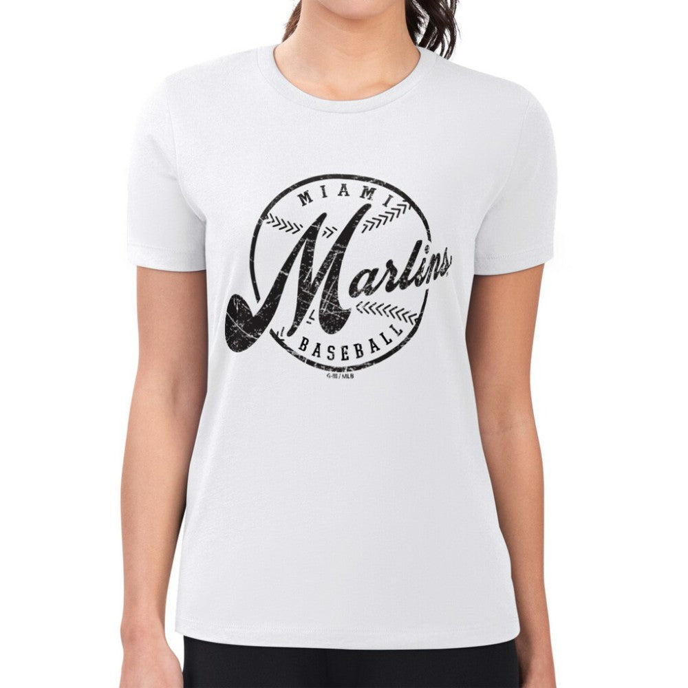 Miami Marlins G-III 4Her by Carl Banks Women's Super-Slim Fit Lightweight Distressed Baseball Team T-Shirt | MLB Near me