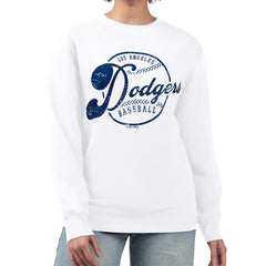 Los Angeles Dodgers G-III 4Her by Carl Banks Women's Distressed Baseball Team Fleece Pullover Sweatshirt | MLB Discount