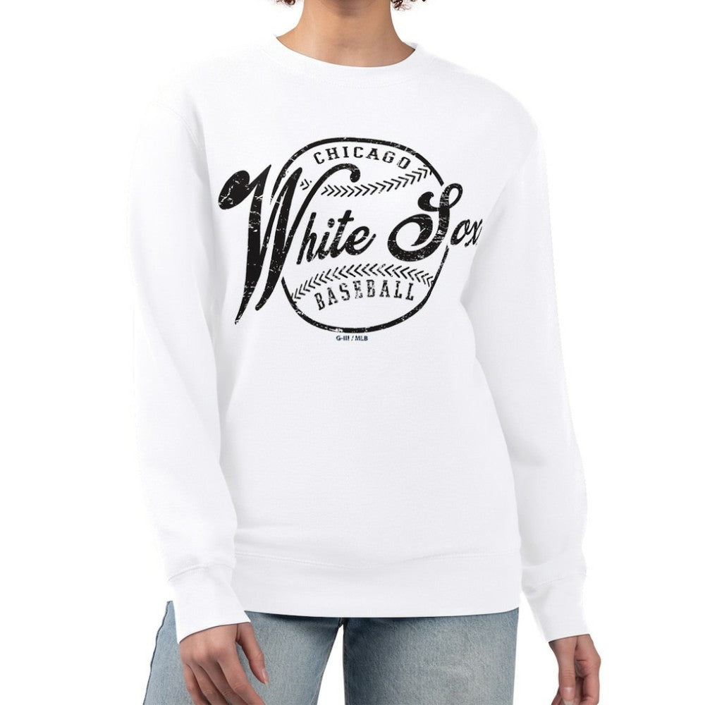Chicago White Sox G-III 4Her by Carl Banks Women's Distressed Baseball Team Fleece Pullover Sweatshirt | MLB Near me