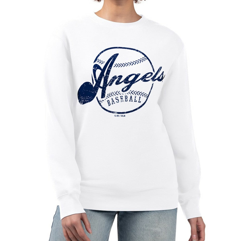 Los Angeles Angels G-III 4Her by Carl Banks Women's Distressed Baseball Team Fleece Pullover Sweatshirt | MLB Outlet