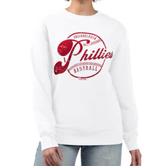 Philadelphia Phillies G-III 4Her by Carl Banks Women's Distressed Baseball Team Fleece Pullover Sweatshirt | MLB Outlet