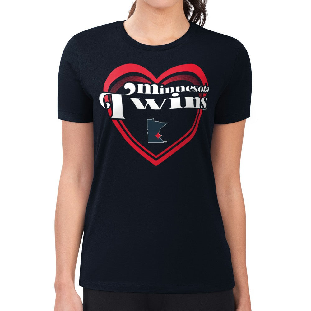 Minnesota Twins G-III 4Her by Carl Banks Women's Super-Slim Fit Lightweight Double Heart T-Shirt | MLB Discount