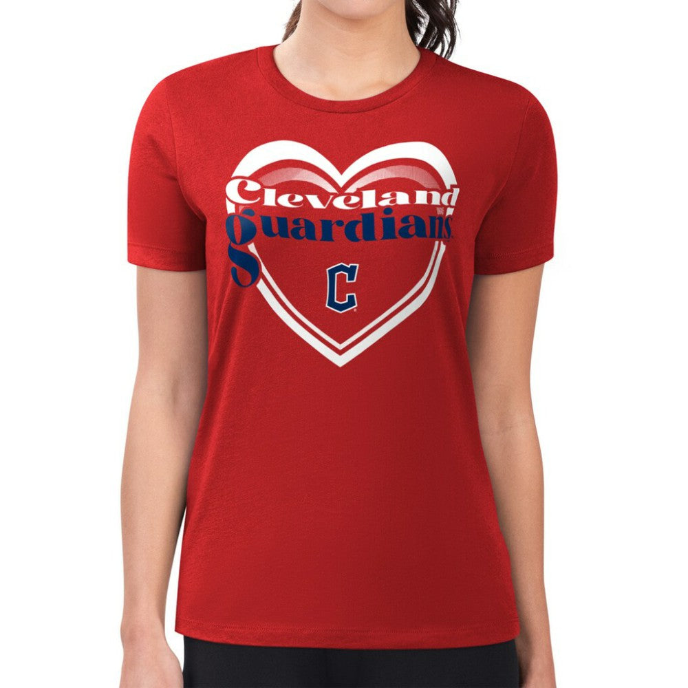 Cleveland Guardians G-III 4Her by Carl Banks Women's Super-Slim Fit Lightweight Double Heart T-Shirt | MLB Sale