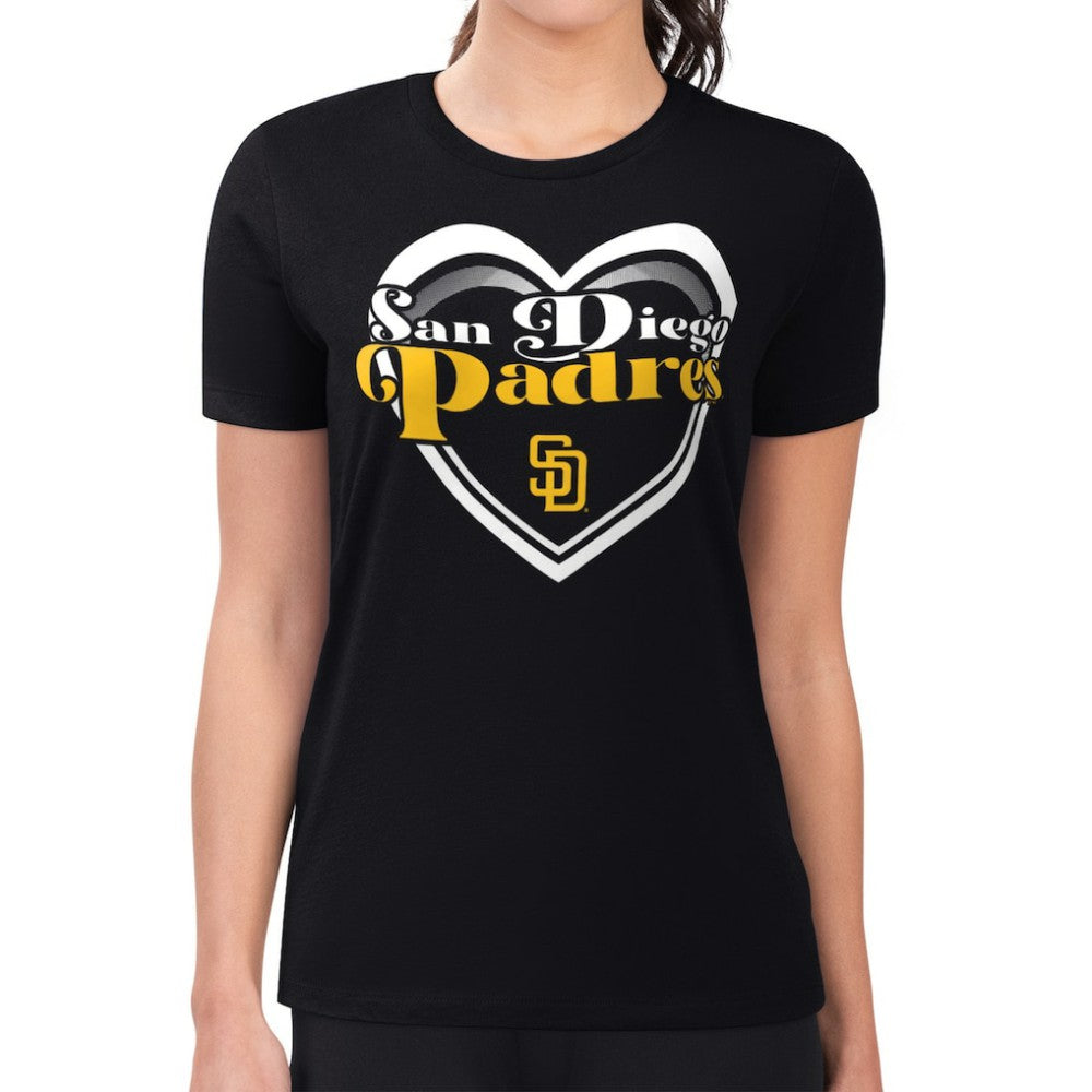 San Diego Padres G-III 4Her by Carl Banks Women's Super-Slim Fit Lightweight Double Heart T-Shirt | MLB On Sale