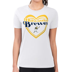 Milwaukee Brewers G-III 4Her by Carl Banks Women's Super-Slim Fit Lightweight Double Heart T-Shirt | MLB New