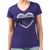 Colorado Rockies G-III 4Her by Carl Banks Women's Super-Slim Fit Lightweight Double Heart V-Neck T-Shirt | MLB Near me