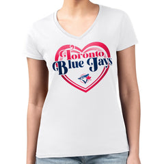 Toronto Blue Jays G-III 4Her by Carl Banks Women's Super-Slim Fit Lightweight Double Heart V-Neck T-Shirt | MLB US
