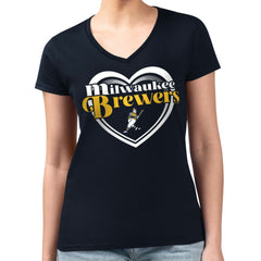 Milwaukee Brewers G-III 4Her by Carl Banks Women's Super-Slim Fit Lightweight Double Heart V-Neck T-Shirt | MLB Online