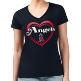 Los Angeles Angels G-III 4Her by Carl Banks Women's Super-Slim Fit Lightweight Double Heart V-Neck T-Shirt | MLB Online