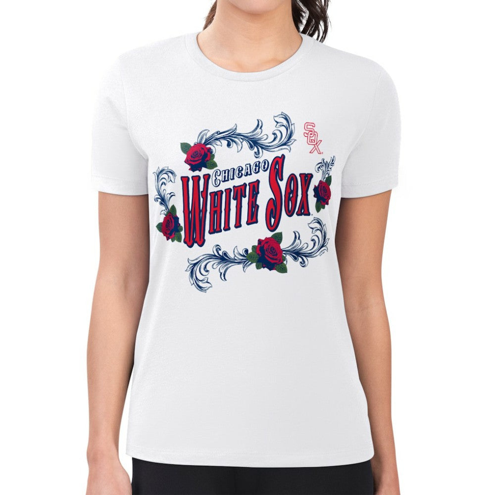 Chicago White Sox G-III 4Her by Carl Banks Women's Super-Slim Fit Lightweight Retro Roses T-Shirt | MLB On Sale