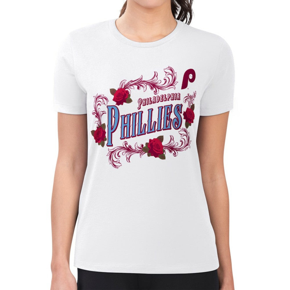 Philadelphia Phillies G-III 4Her by Carl Banks Women's Super-Slim Fit Lightweight Retro Roses T-Shirt | MLB For sale