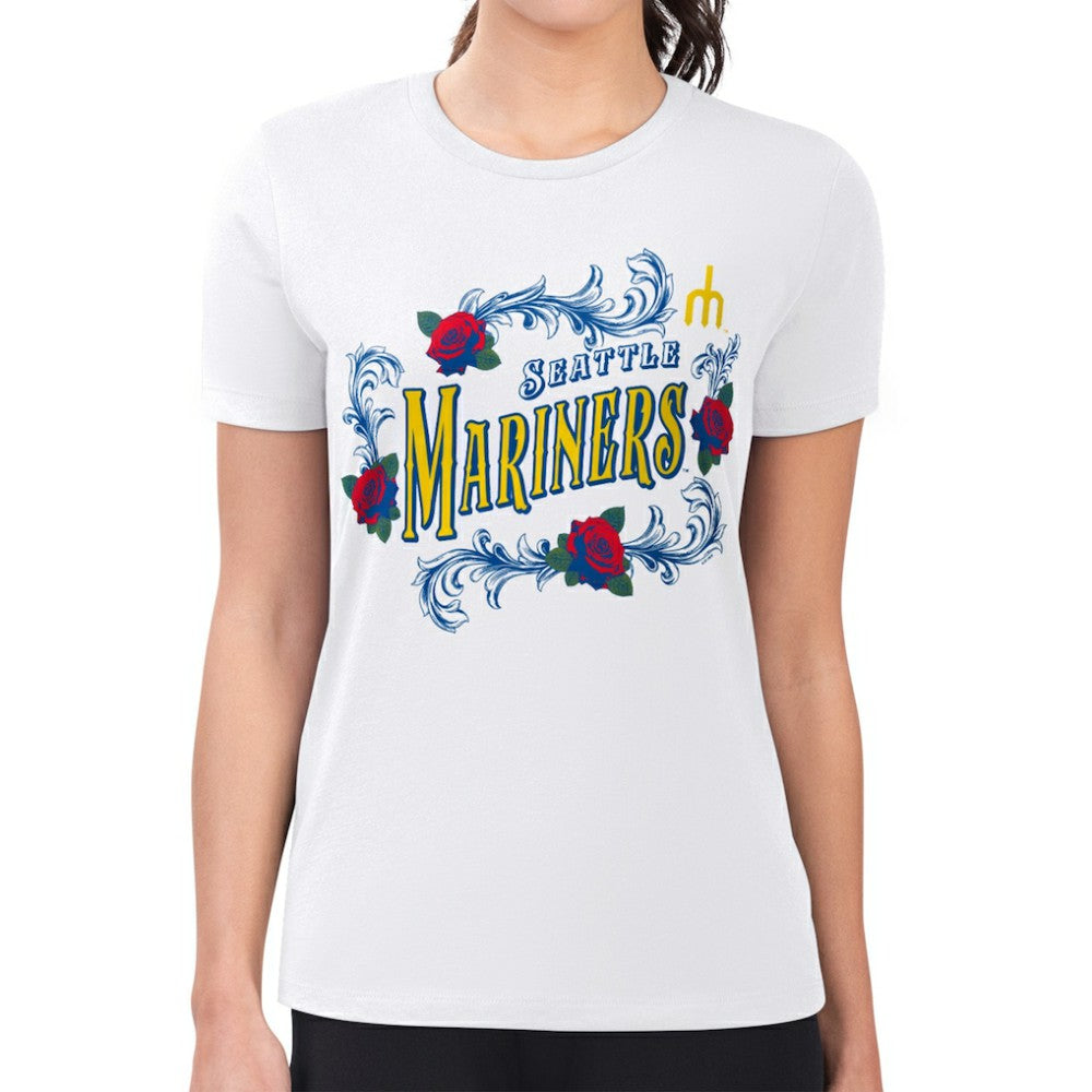 Seattle Mariners G-III 4Her by Carl Banks Women's Super-Slim Fit Lightweight Retro Roses T-Shirt | MLB US