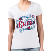 Chicago Cubs G-III 4Her by Carl Banks Women's Super-Slim Fit Lightweight Retro Roses V-Neck T-Shirt | MLB On Sale